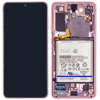 TOUCH SCREEN DISPLAY ORIGINALE PER SAMSUNG GALAXY G991 S21 CON FRAME E BATTERIA ROSA