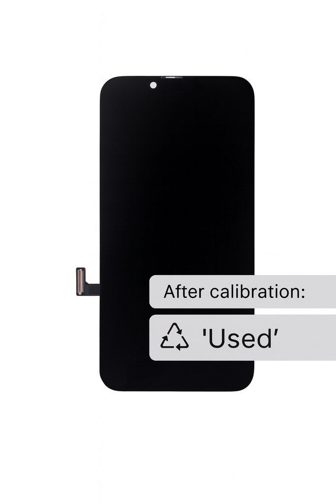 TOUCH SCREEN DISPLAY PER APPLE IPHONE 15 PRO ORIGINALE RIGENERATO CON FRONT FLAT ORIGINALE (&quot;USED&quot; ON &gt;iOS18)