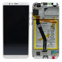 [f956] TOUCH SCREEN DISPLAY PER HUAWEI Y6 2018 ORIGINALE SERVICE PACK BIANCO CON FRAME E BATTERIA 02351WLK